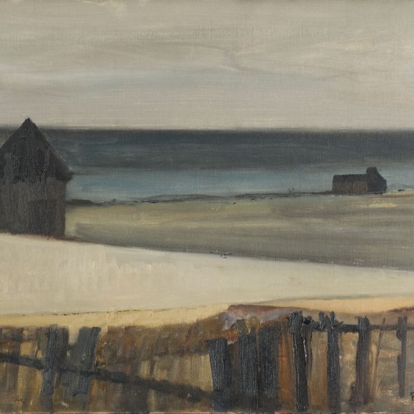 Crédit photo : Maison sur les dunes, 1967. Acrylique sur toile, 45,7 x 61 cm, Collection Madame Madeleine Boisvert-Martin.